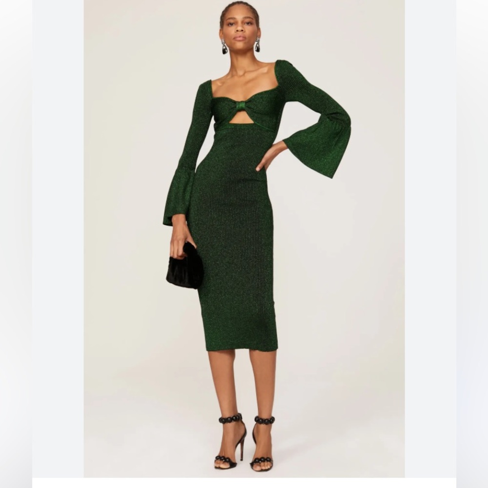 Self-Portrait Dark Green Long Sleeve Dress